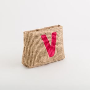 Necessaire lettera V - Zante Beauty - NECESSAIR, Naturale/Azalea, TAGLIA UNICA